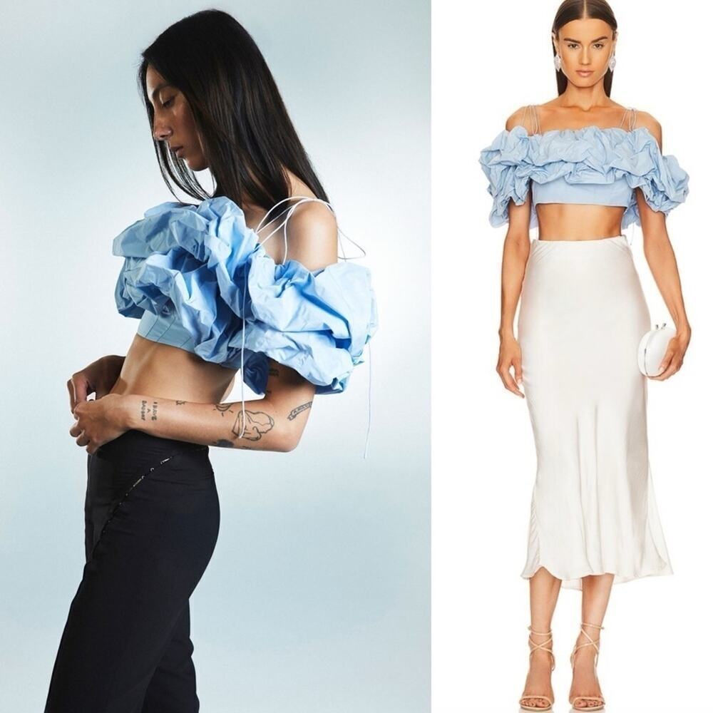 Anna October Light Blue Ruffled Crop Top